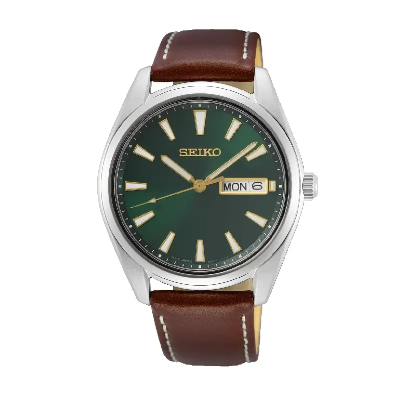 Seiko Essentials Green Dial Leather Men’s Watch- SUR449P1